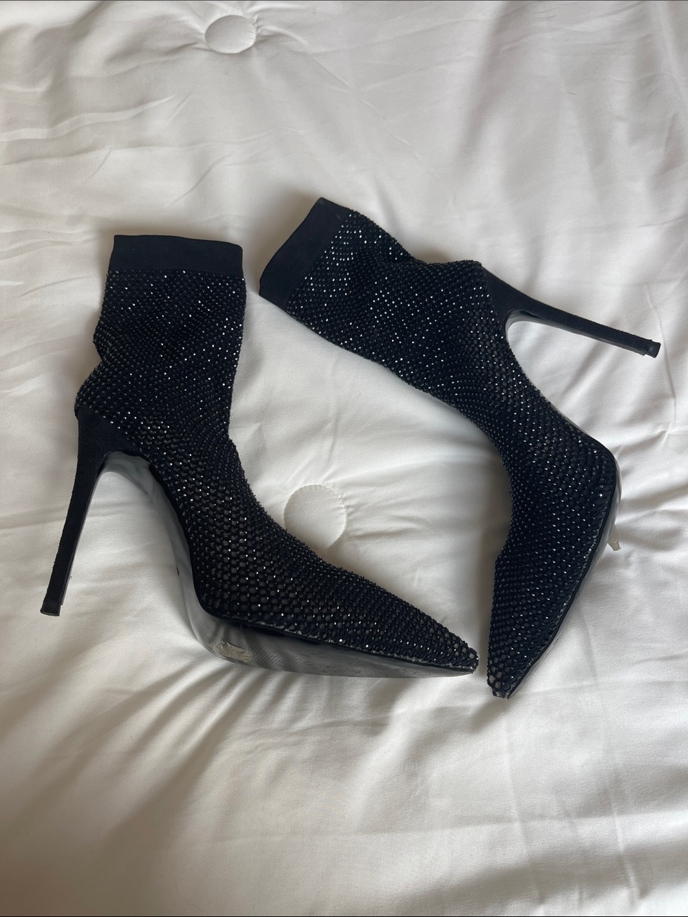 Black Crystal Stretch Sock Pointed-Toe Stiletto Booties